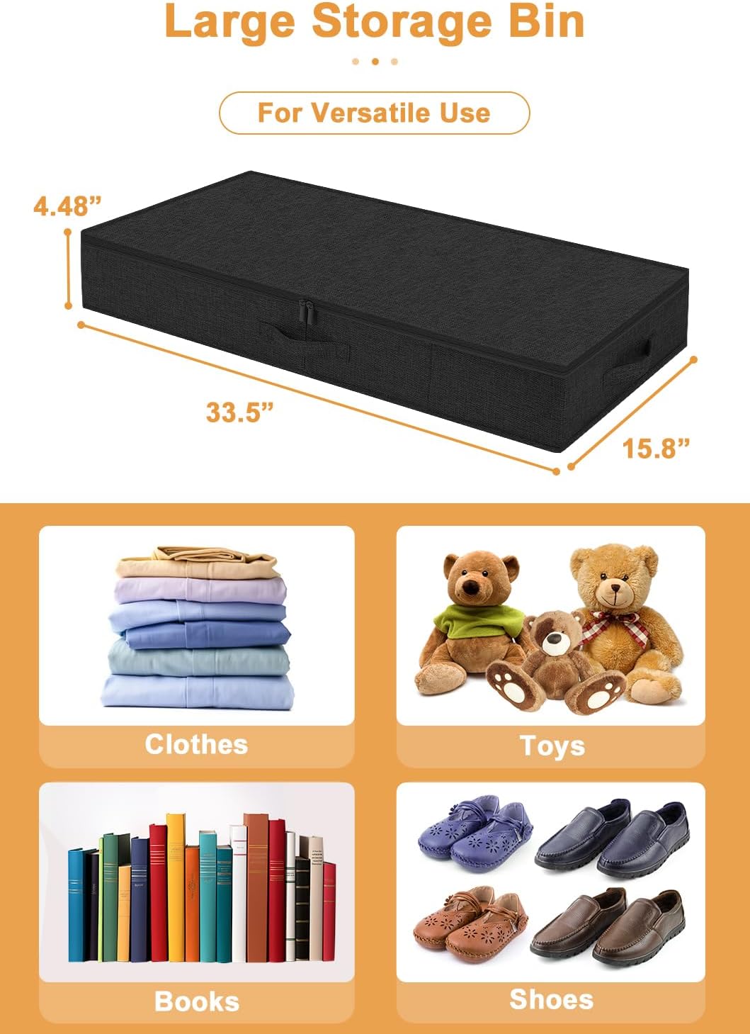 6 in Tall Under Bed Storage Containers with Lids, Grey