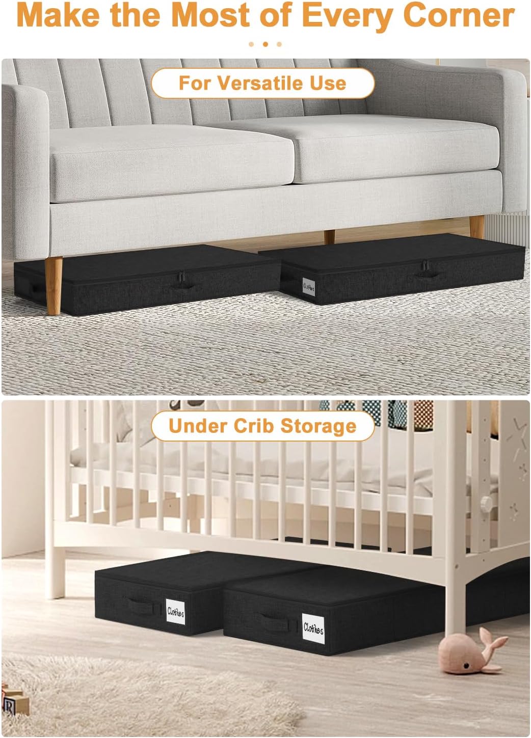 6 in Tall Under Bed Storage Containers with Lids, Grey