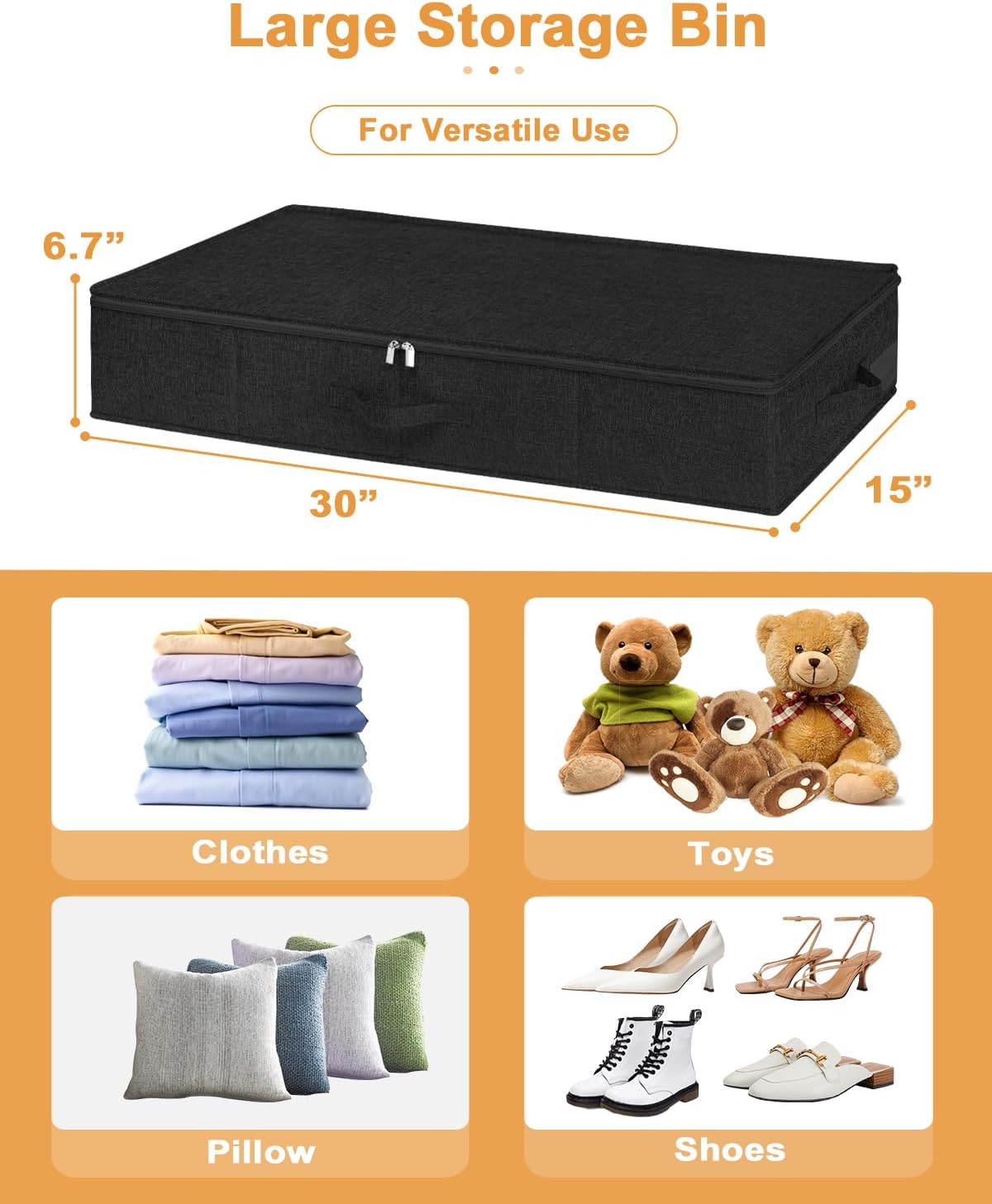 6 in Tall Under Bed Storage Containers with Lids, Grey