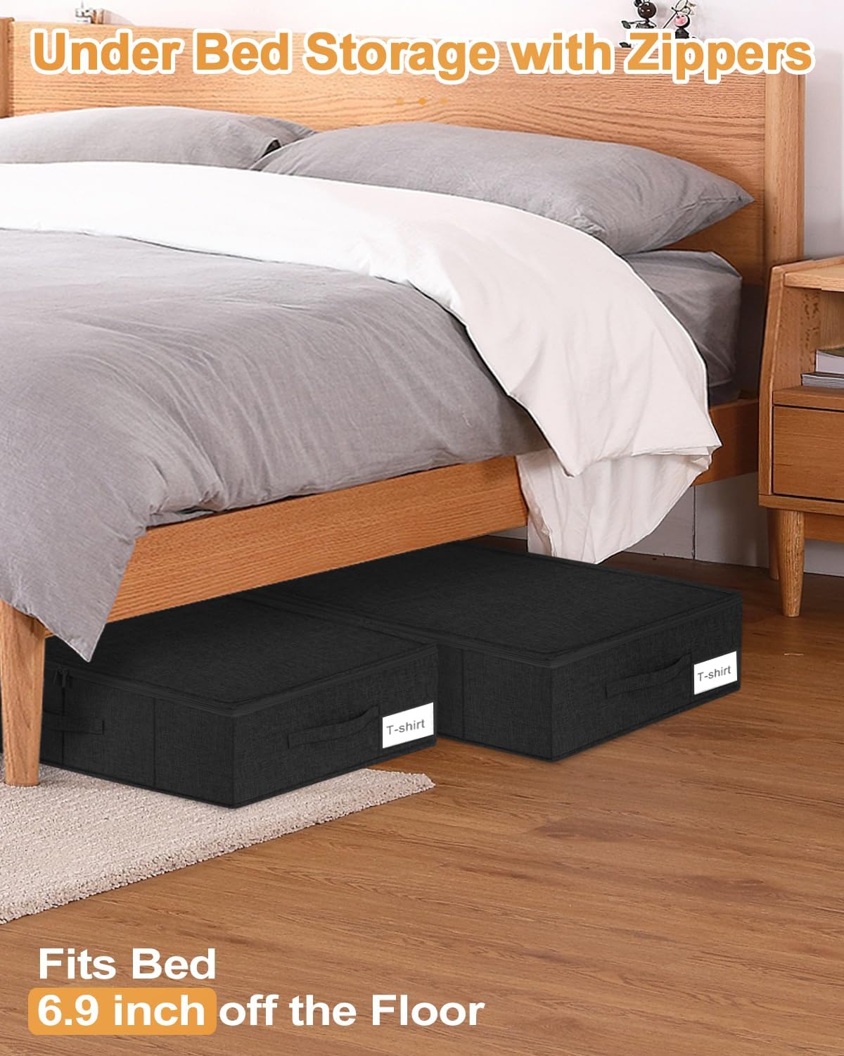 6 in Tall Under Bed Storage Containers with Lids, Grey