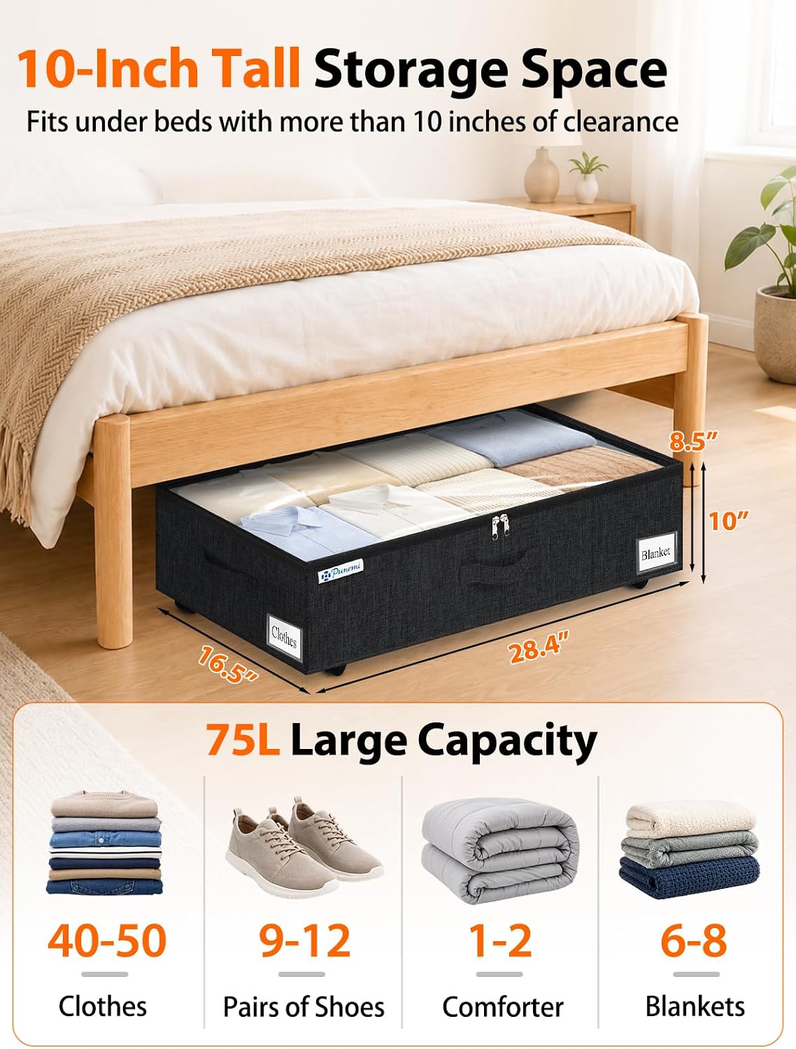6 in Tall Under Bed Storage Containers with Lids, Grey