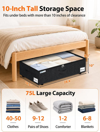 6 in Tall Under Bed Storage Containers with Lids, Grey