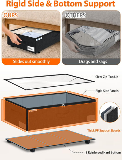6 in Tall Under Bed Storage Containers with Lids, Grey