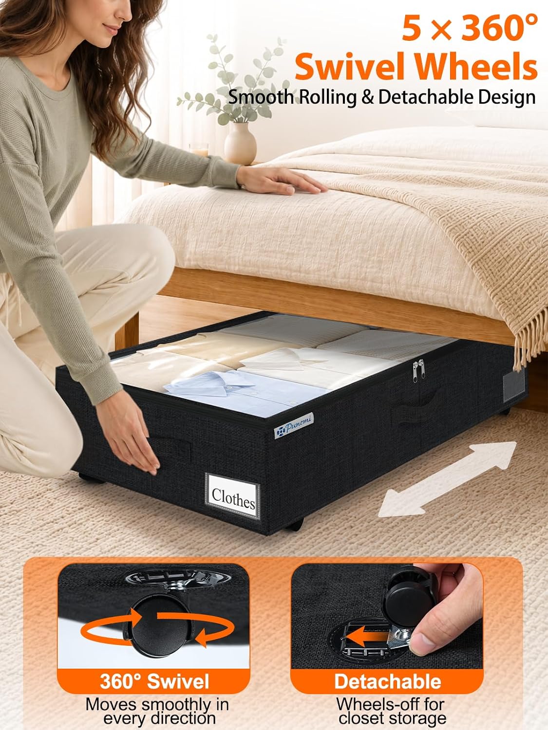 6 in Tall Under Bed Storage Containers with Lids, Grey