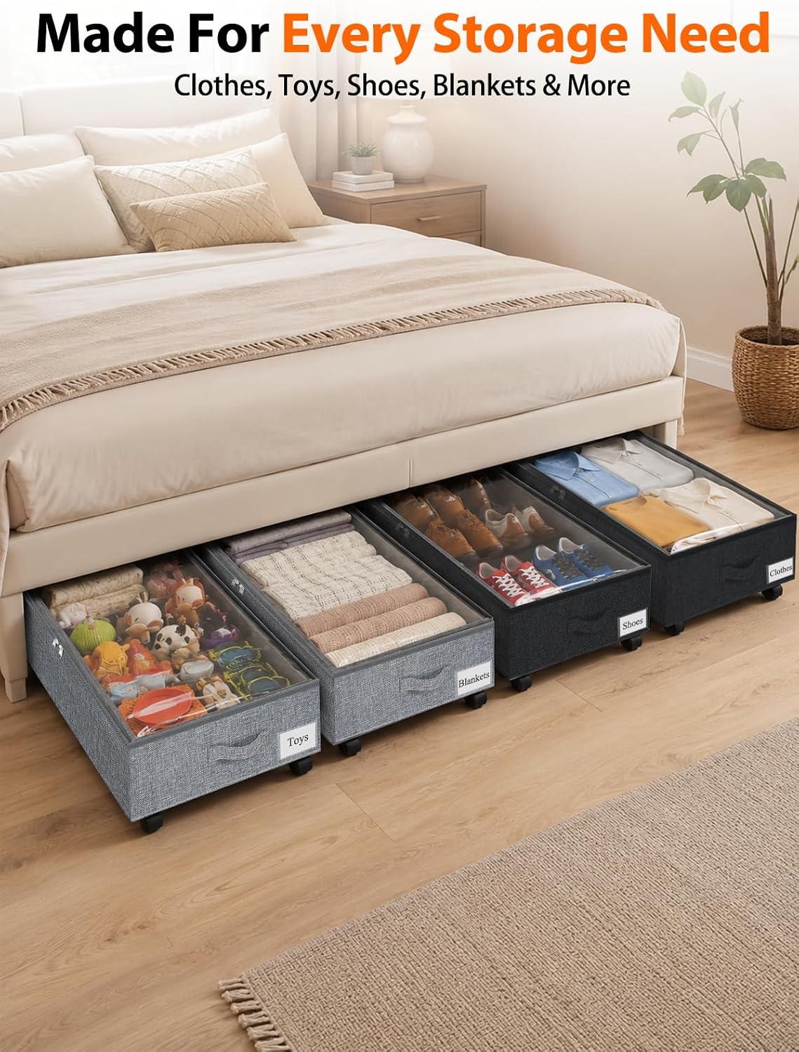 6 in Tall Under Bed Storage Containers with Lids, Grey