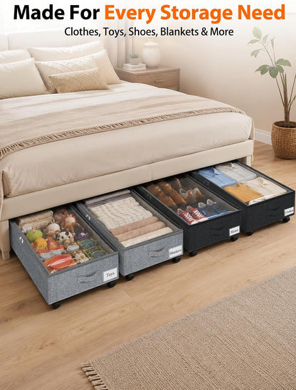 6 in Tall Under Bed Storage Containers with Lids, Grey