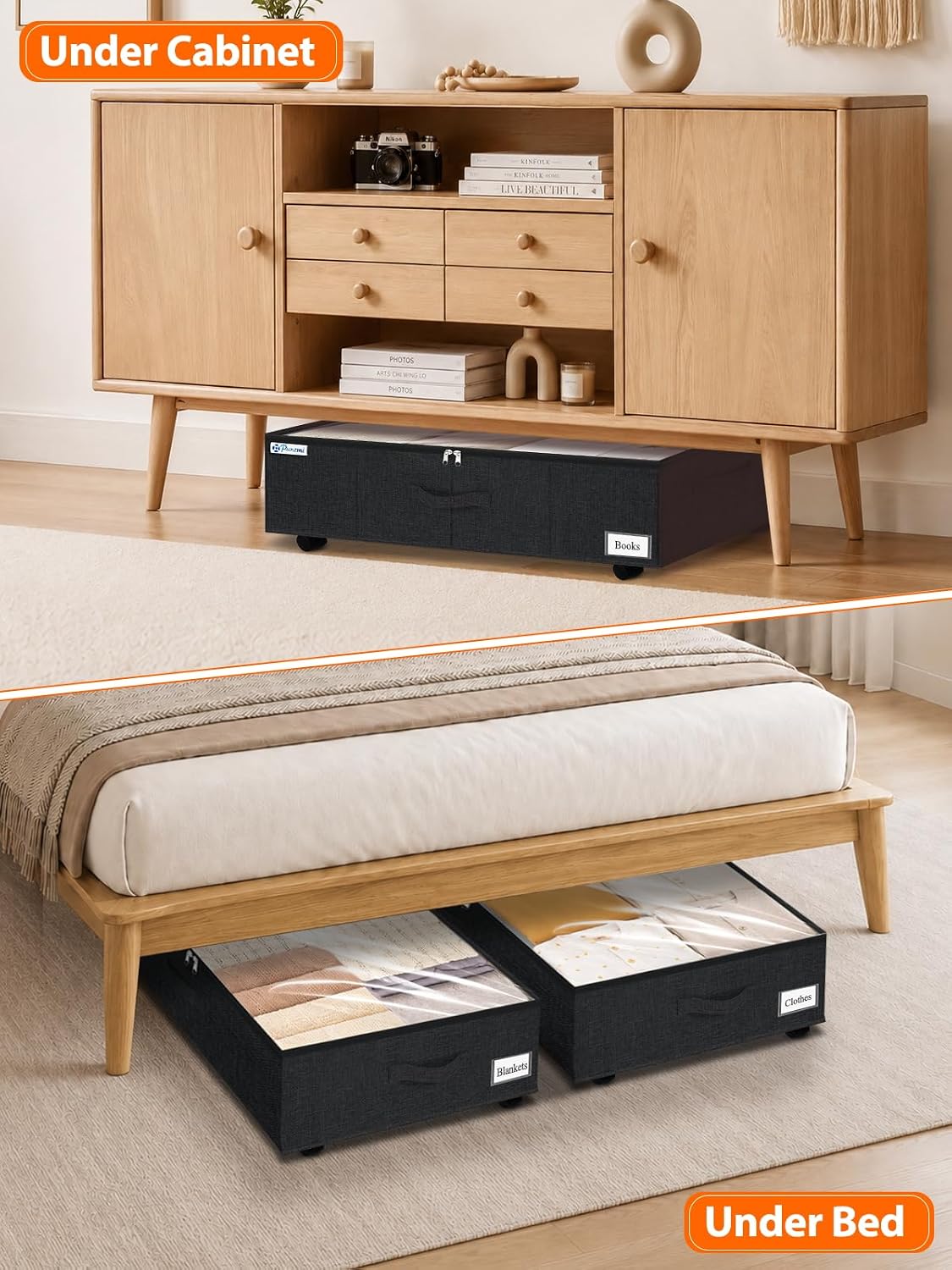 6 in Tall Under Bed Storage Containers with Lids, Grey