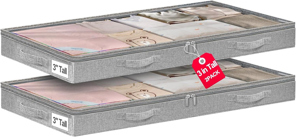 6 in Tall Under Bed Storage Containers with Lids, Grey