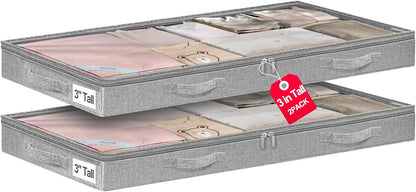 6 in Tall Under Bed Storage Containers with Lids, Grey
