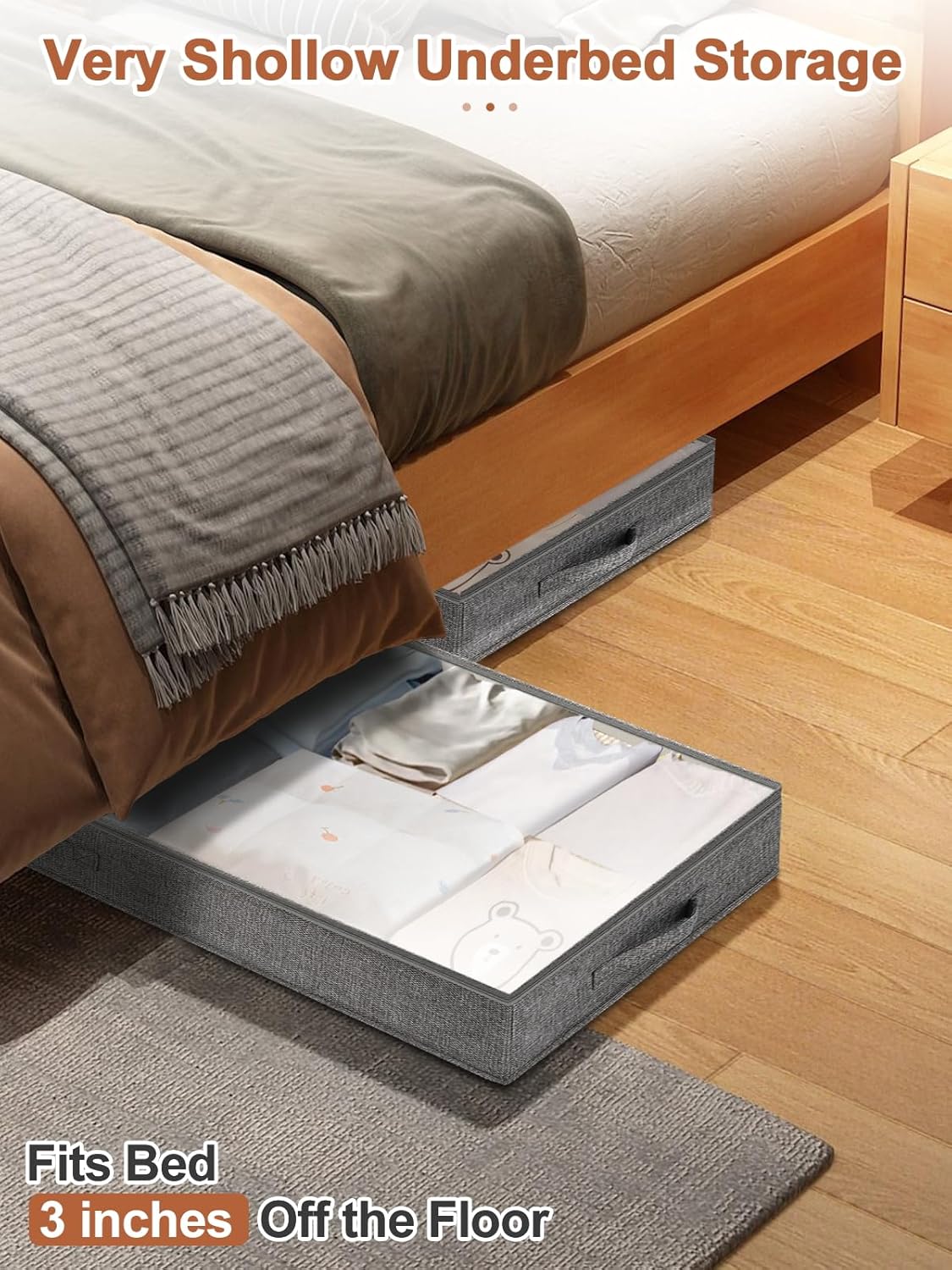 6 in Tall Under Bed Storage Containers with Lids, Grey