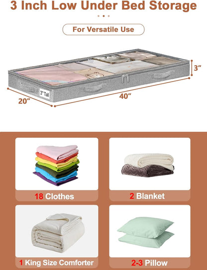 6 in Tall Under Bed Storage Containers with Lids, Grey