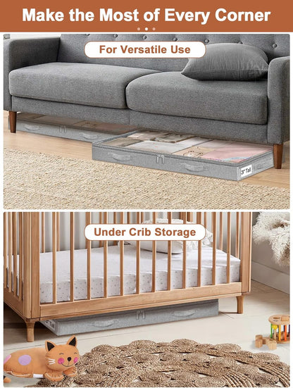 6 in Tall Under Bed Storage Containers with Lids, Grey