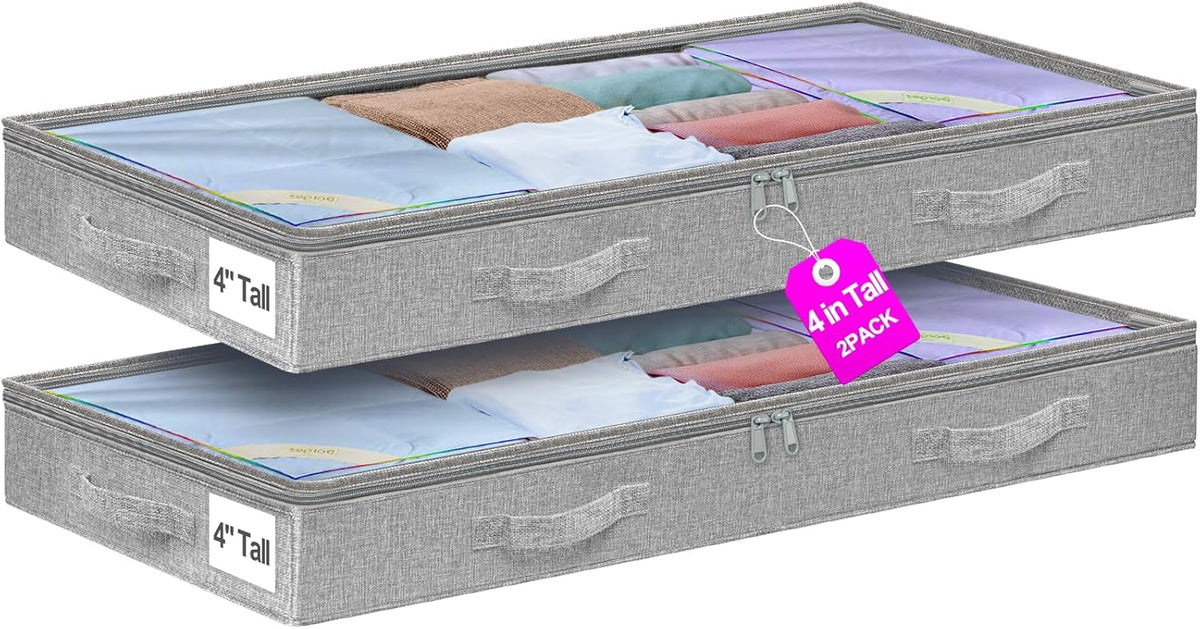 6 in Tall Under Bed Storage Containers with Lids, Grey