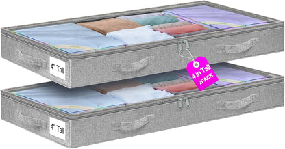 6 in Tall Under Bed Storage Containers with Lids, Grey