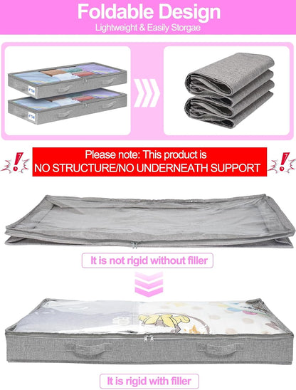 6 in Tall Under Bed Storage Containers with Lids, Grey