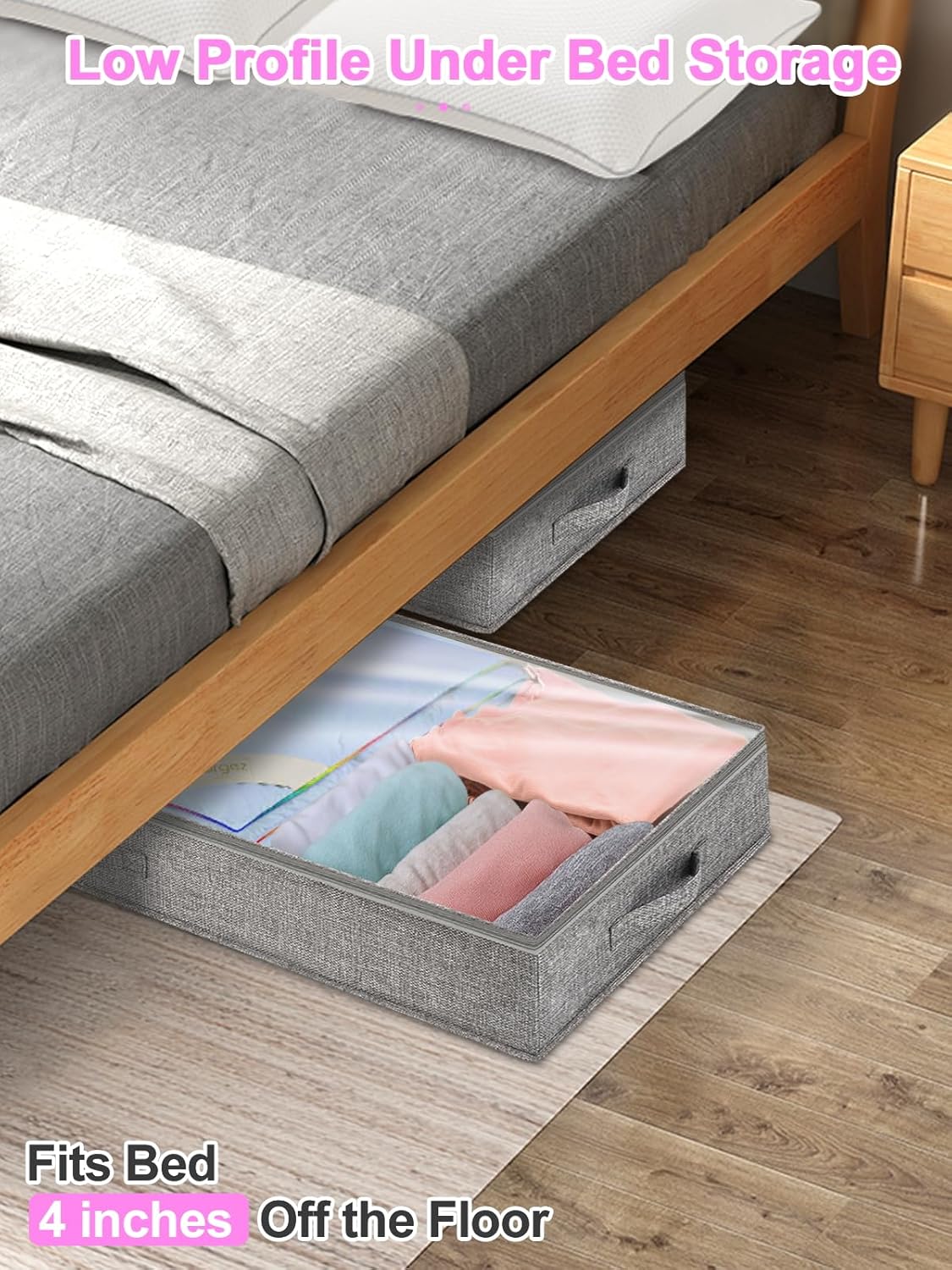 6 in Tall Under Bed Storage Containers with Lids, Grey