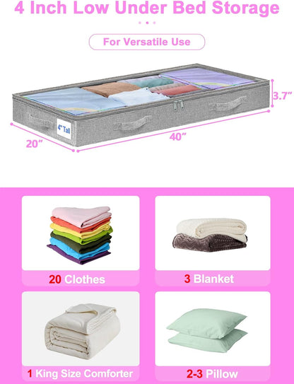 6 in Tall Under Bed Storage Containers with Lids, Grey