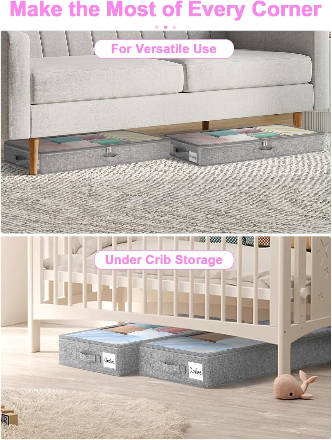 6 in Tall Under Bed Storage Containers with Lids, Grey