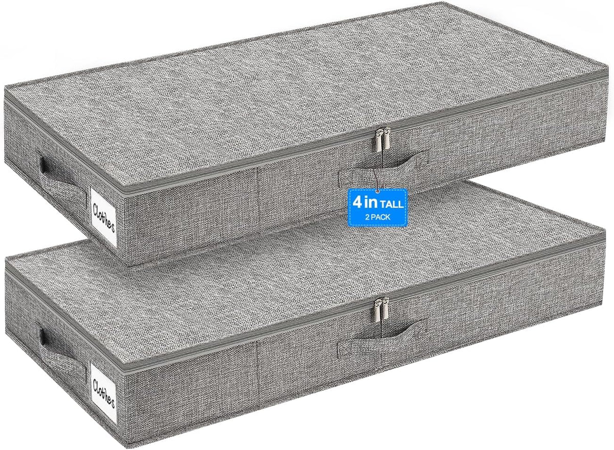 6 in Tall Under Bed Storage Containers with Lids, Grey