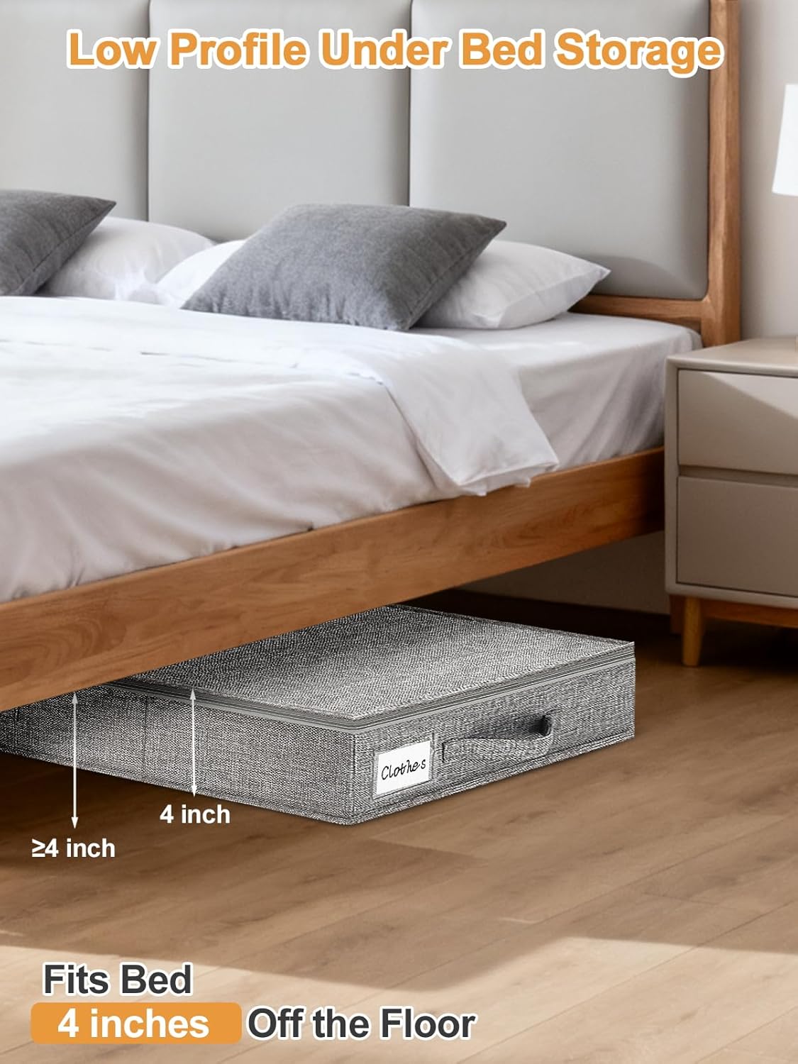 6 in Tall Under Bed Storage Containers with Lids, Grey