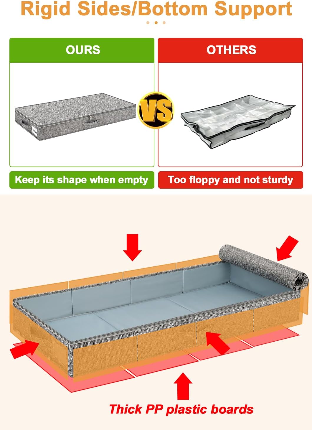 6 in Tall Under Bed Storage Containers with Lids, Grey