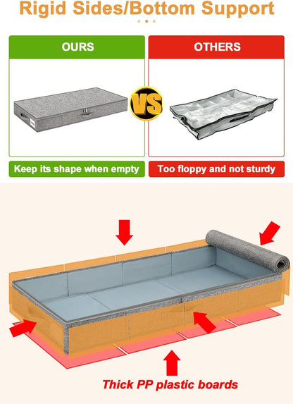 6 in Tall Under Bed Storage Containers with Lids, Grey