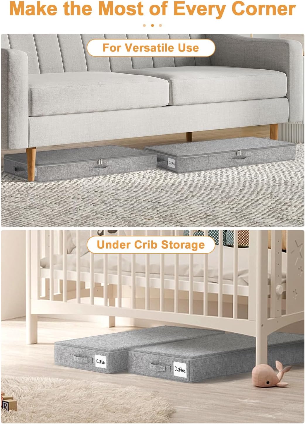 6 in Tall Under Bed Storage Containers with Lids, Grey
