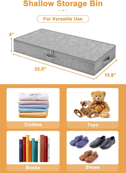 6 in Tall Under Bed Storage Containers with Lids, Grey
