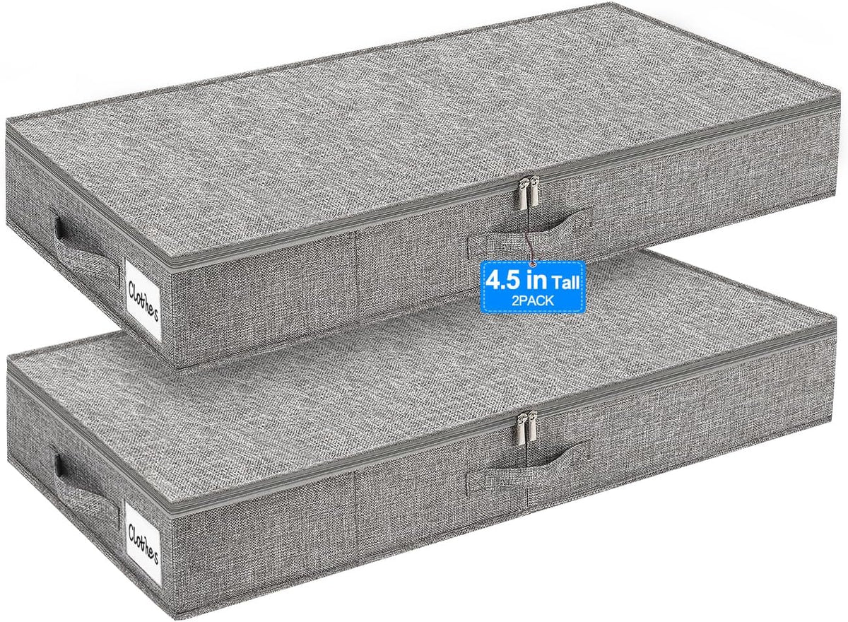 6 in Tall Under Bed Storage Containers with Lids, Grey