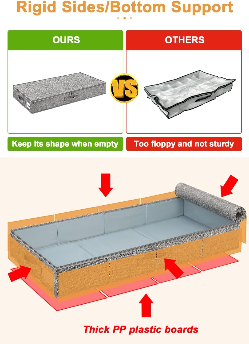 6 in Tall Under Bed Storage Containers with Lids, Grey