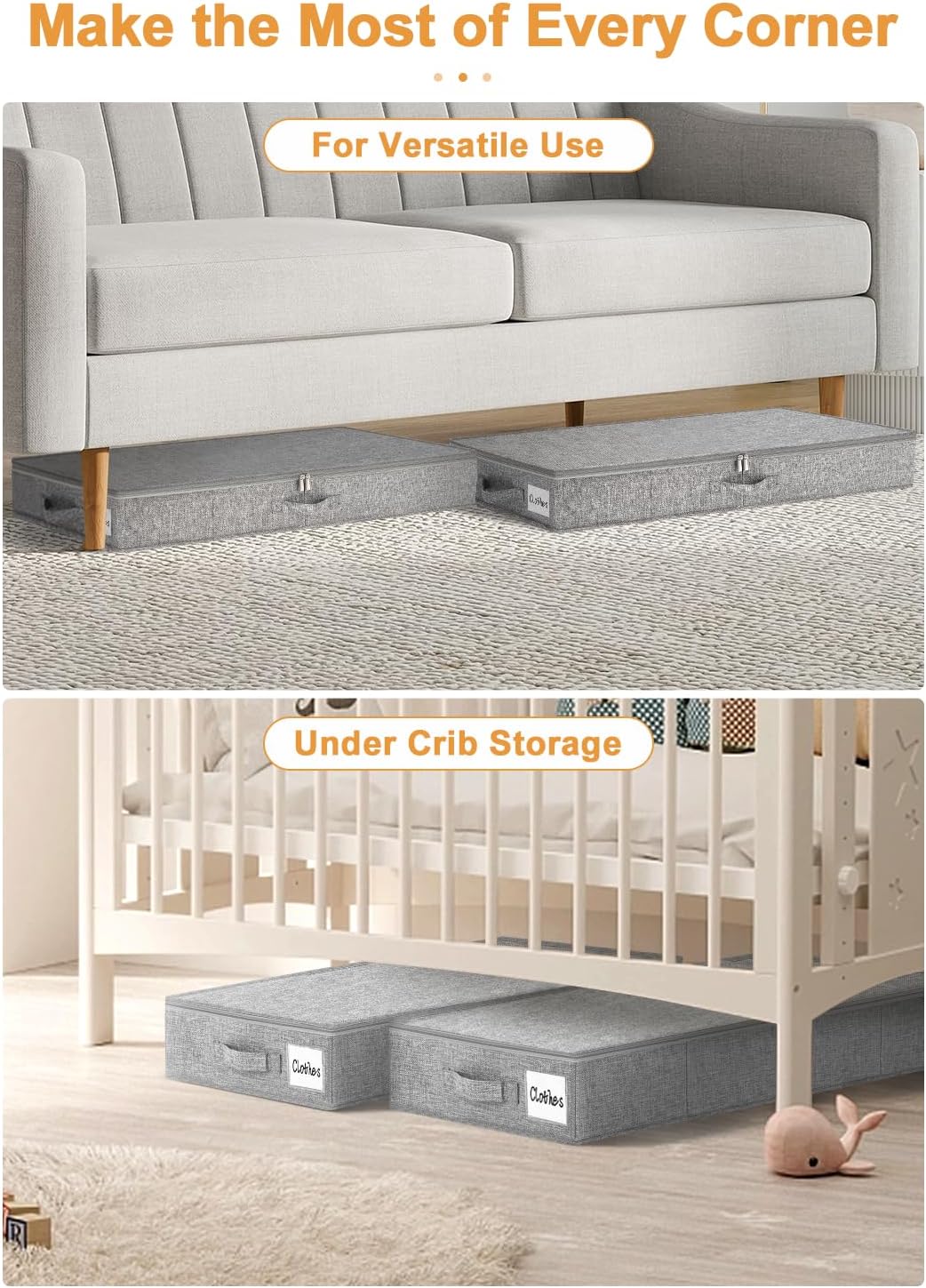 6 in Tall Under Bed Storage Containers with Lids, Grey