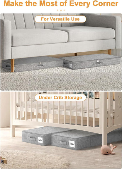 6 in Tall Under Bed Storage Containers with Lids, Grey