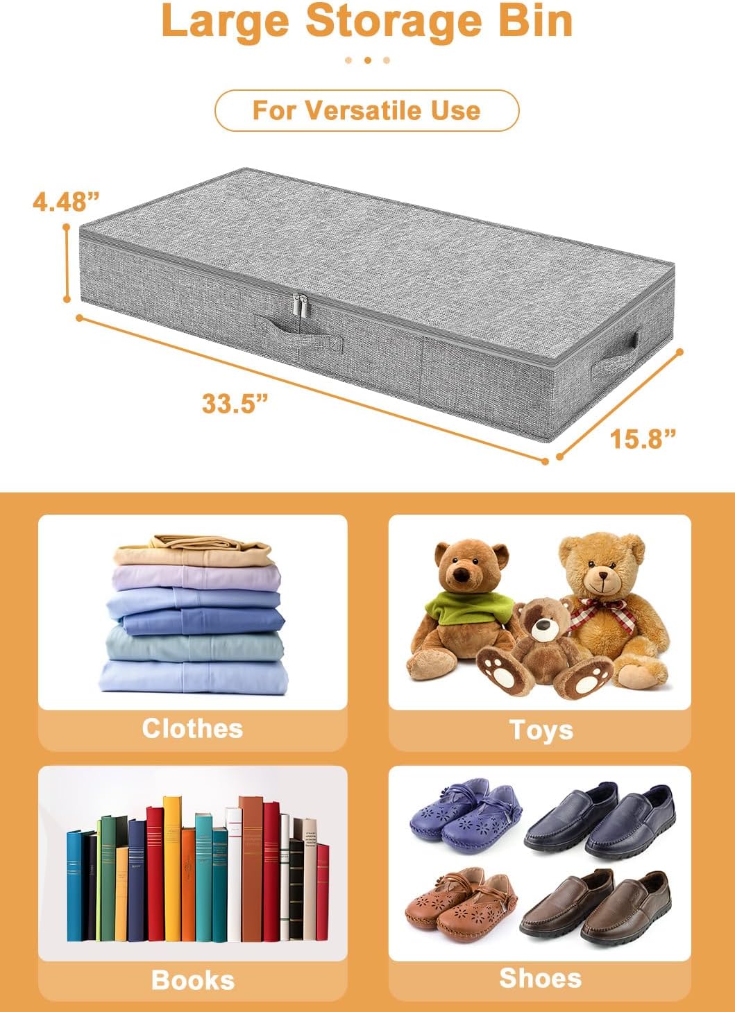 6 in Tall Under Bed Storage Containers with Lids, Grey
