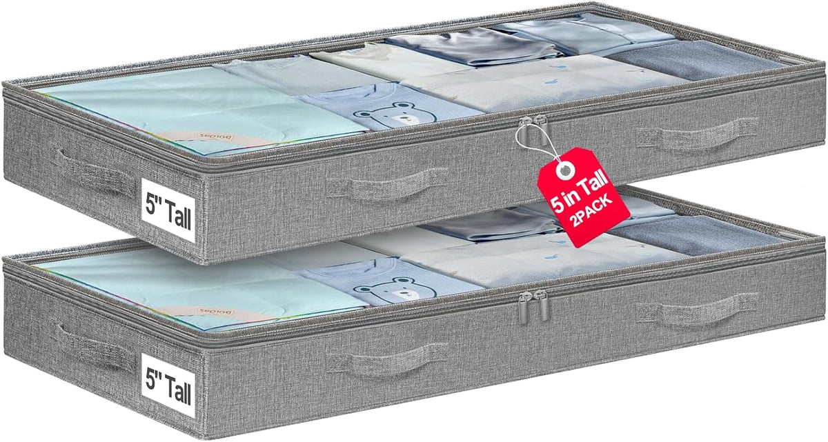 6 in Tall Under Bed Storage Containers with Lids, Grey