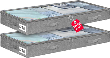 6 in Tall Under Bed Storage Containers with Lids, Grey
