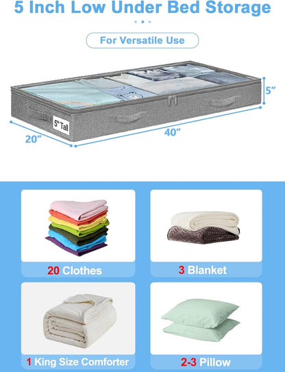 6 in Tall Under Bed Storage Containers with Lids, Grey