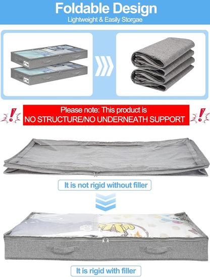 6 in Tall Under Bed Storage Containers with Lids, Grey