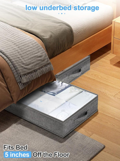 6 in Tall Under Bed Storage Containers with Lids, Grey