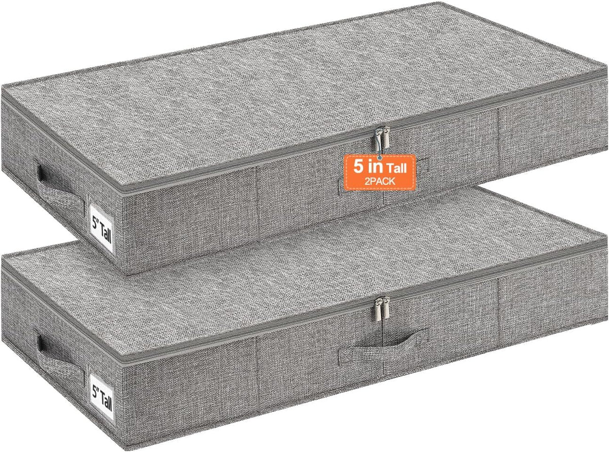 6 in Tall Under Bed Storage Containers with Lids, Grey