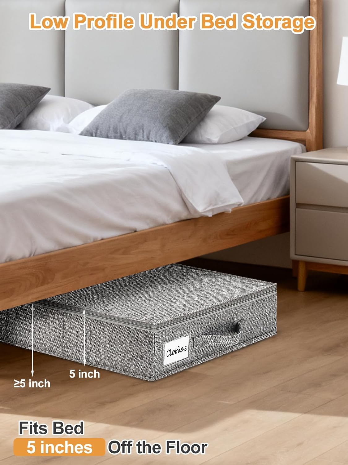 6 in Tall Under Bed Storage Containers with Lids, Grey