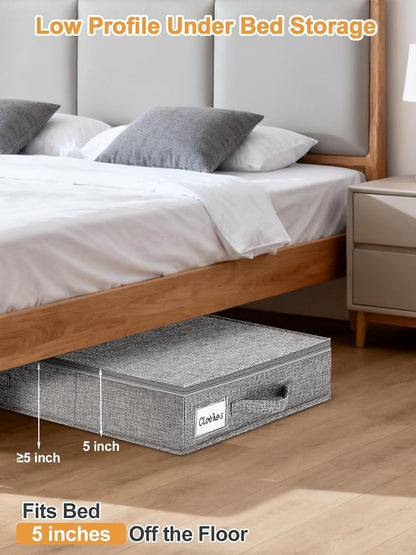 6 in Tall Under Bed Storage Containers with Lids, Grey