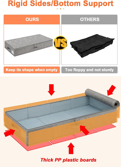 6 in Tall Under Bed Storage Containers with Lids, Grey