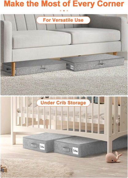 6 in Tall Under Bed Storage Containers with Lids, Grey