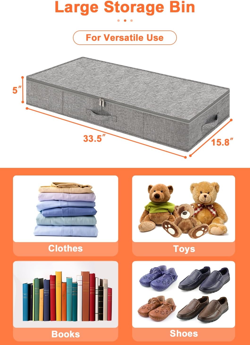 6 in Tall Under Bed Storage Containers with Lids, Grey