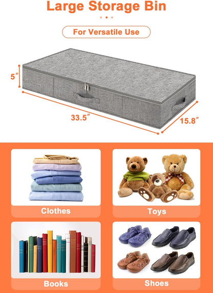 6 in Tall Under Bed Storage Containers with Lids, Grey