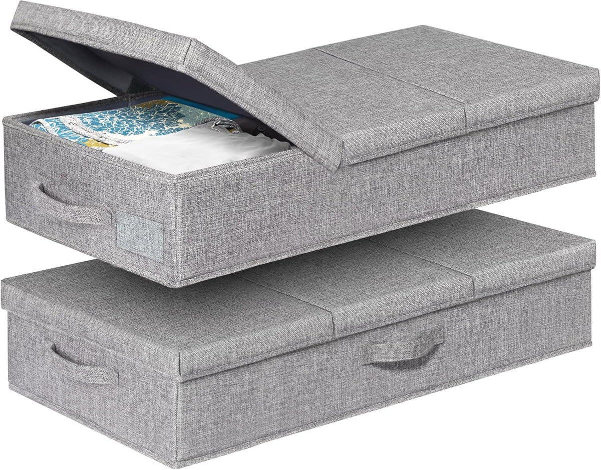 6 in Tall Under Bed Storage Containers with Lids, Grey