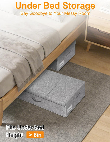 6 in Tall Under Bed Storage Containers with Lids, Grey