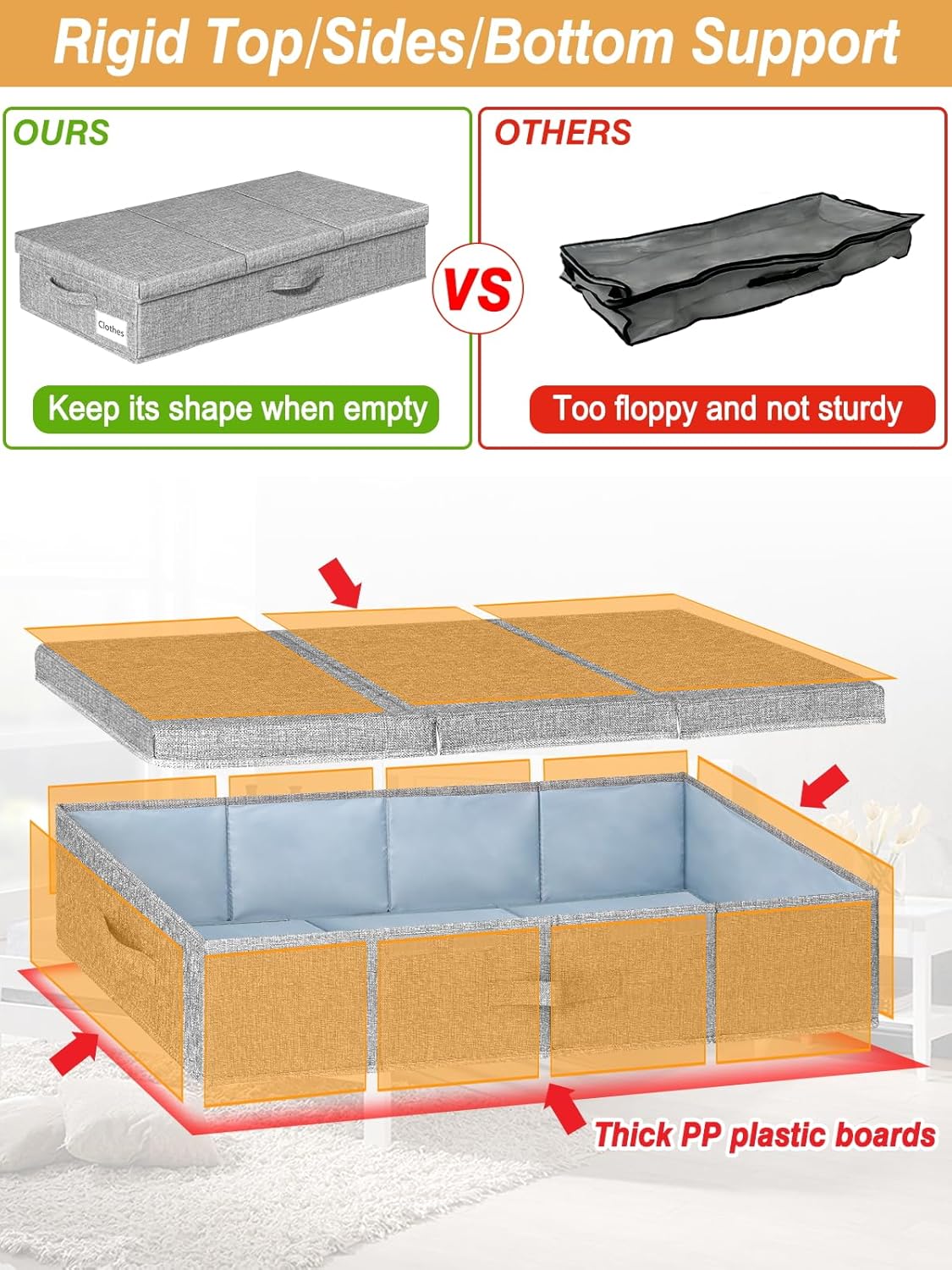 6 in Tall Under Bed Storage Containers with Lids, Grey