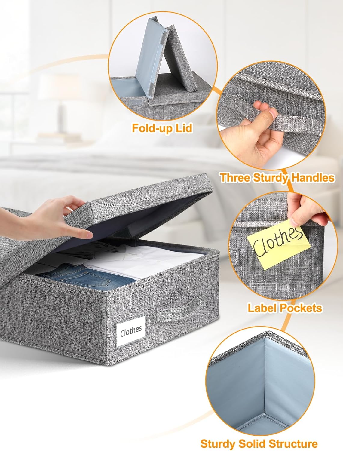 6 in Tall Under Bed Storage Containers with Lids, Grey