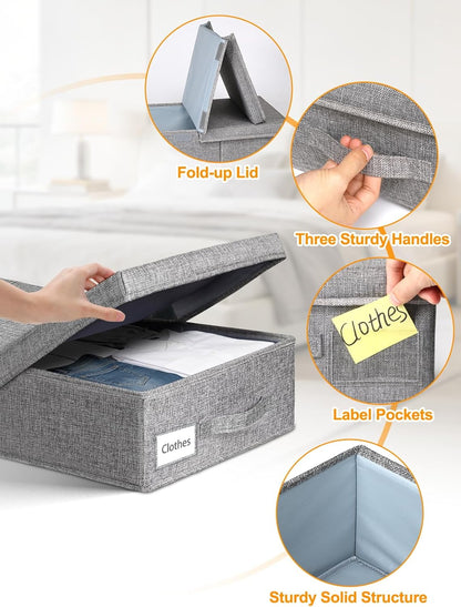 6 in Tall Under Bed Storage Containers with Lids, Grey